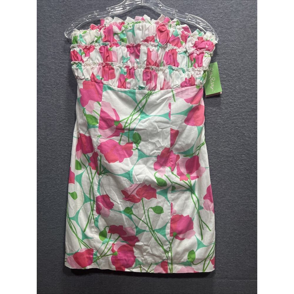 Lilly Pulitzer Franco Dress Classic White Had Me A Blast Floral Strapless Size 8 - Picture 4 of 14